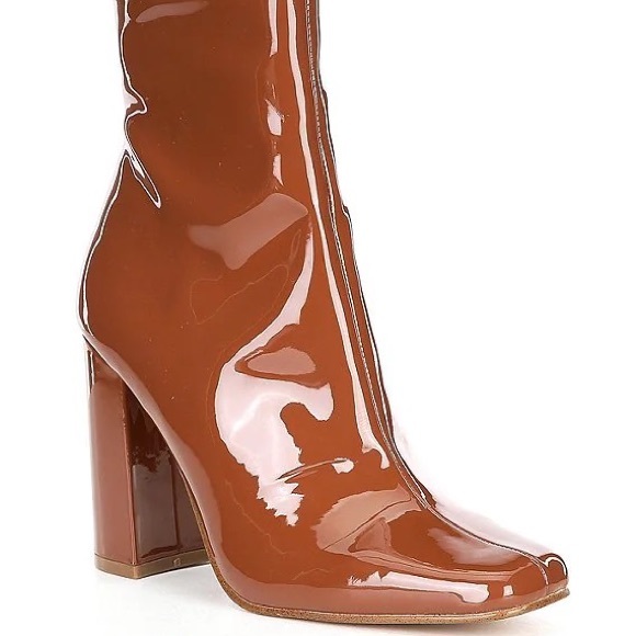Steve Madden Shoes - Steve Madden Lynden Patent Block Heeled Boot in cognac sz 9
